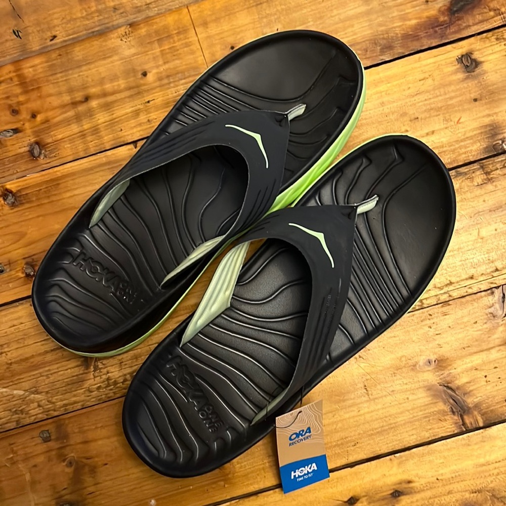 Mens size 12 Hoka ORA Recovery Flips in Blue Graphite / Butterfly.